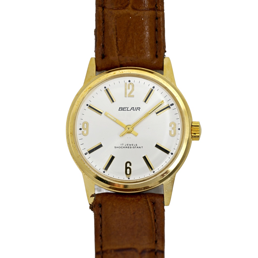 Belair Men's Gold Plated Vintage 1970s Wrist Watch White Dial Mechanical